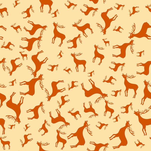Vintage christmas deer element reindeer seamless pattern background congratulation gift paper vector