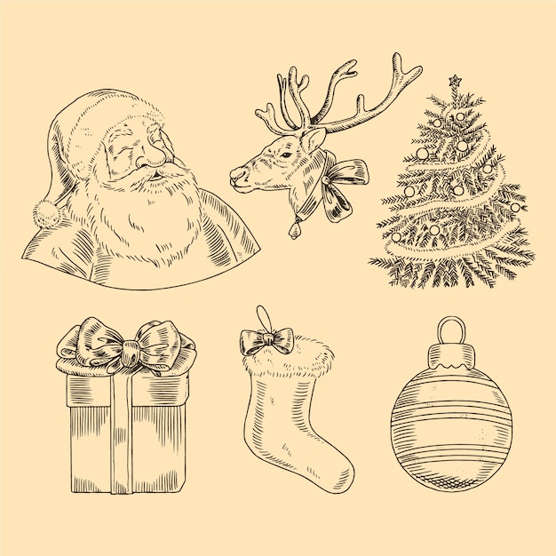 Бесплатное векторное изображение Урожай рождественская коллекция элементов