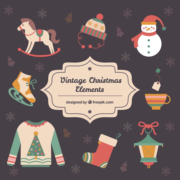 Vintage christmas elements in flat design