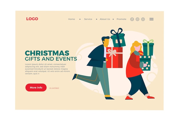 Free vector vintage christmas landing page template