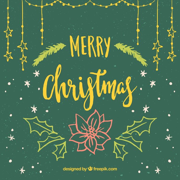 Vintage christmas lettering with floral decoration