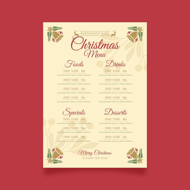 Винтажный рождественский шаблон меню
