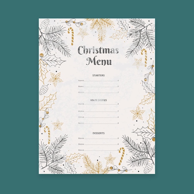 Modello di menu di natale vintage