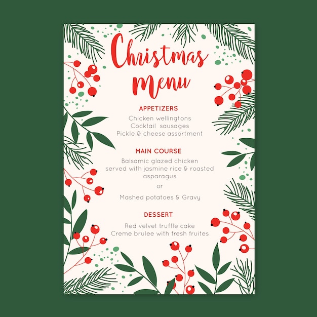 Free vector vintage christmas menu template