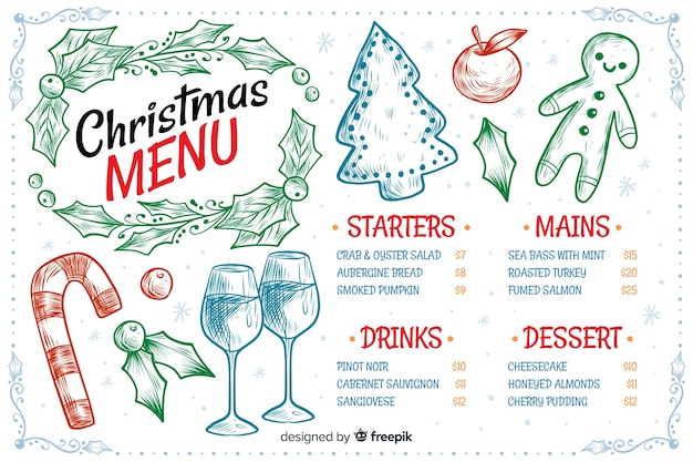 Modello di menu di natale vintage