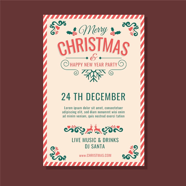 Vintage christmas party flyer  template Free Vector