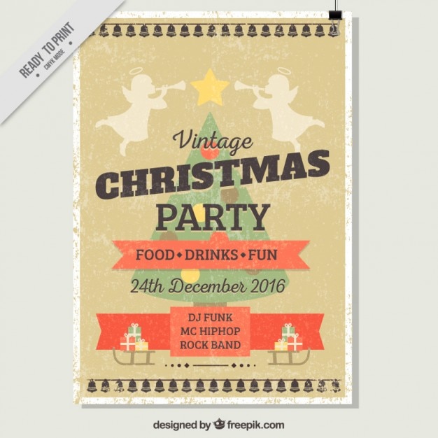 Vettore gratuito vintage christmas party flyer