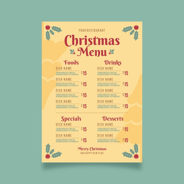 vintage christmas restaurant menu template