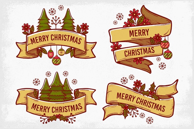 Free vector vintage christmas ribbon collection