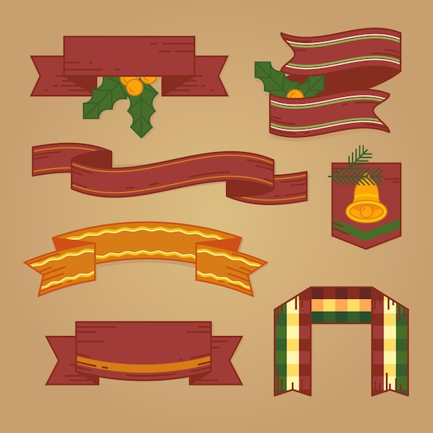 Vintage Christmas Ribbons Set – Free Vector Download for Vector Templates