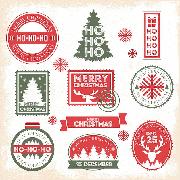 Free vector vintage christmas stamp collection