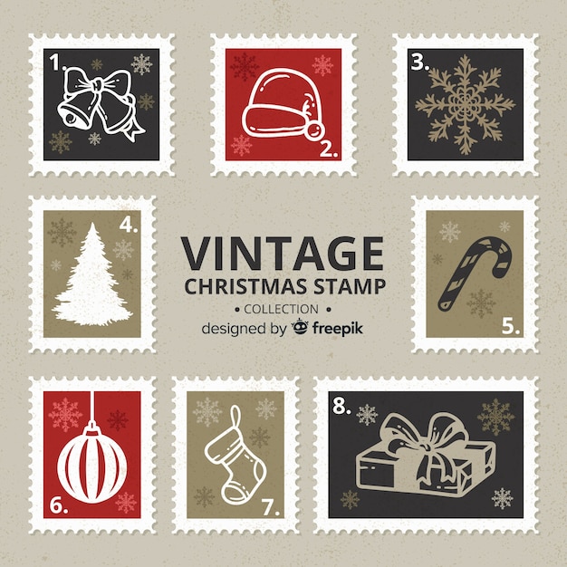 Free vector vintage christmas stamps colllection