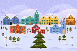 Free vector vintage christmas town illustration