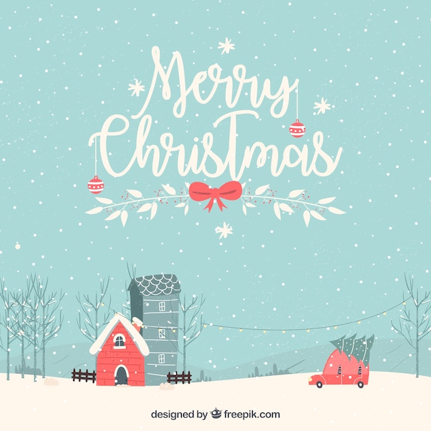 Download Free Vintage Christmas Town With A Red Car Svg Dxf Eps Png Download Free Svg Cut Files