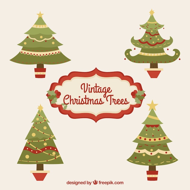 Free vector vintage christmas tree set in flat design
