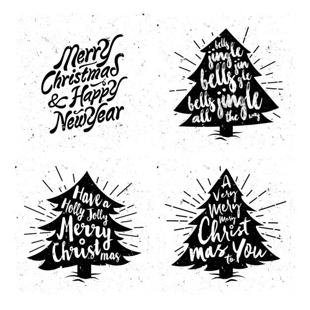 Free Vector Vintage Christmas Tree Silhouettes With Messages