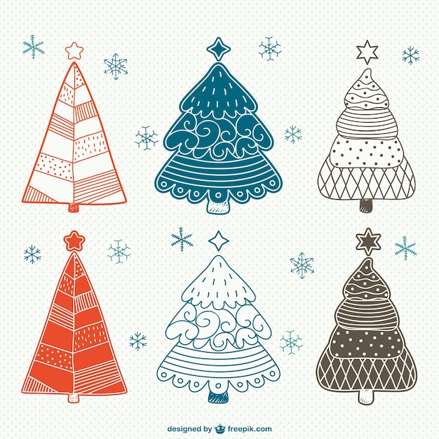 Free vector vintage christmas trees drawings