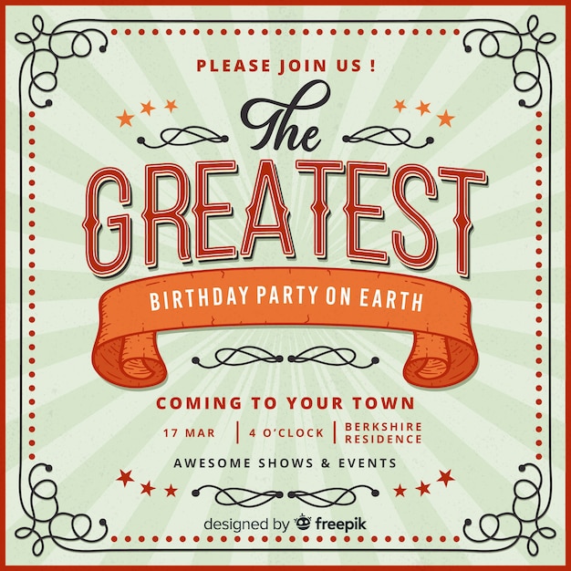 Vintage circus party invitation card template