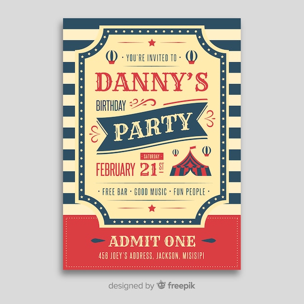 Free vector vintage circus party invitation card