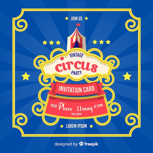 Free vector vintage circus party invitation card