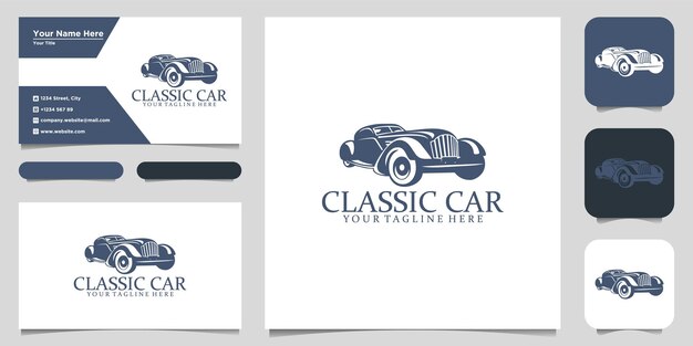 Винтажный классический ретро-автомобиль, дизайн логотипа вдохновения. дизайн логотипа и визитная карточка