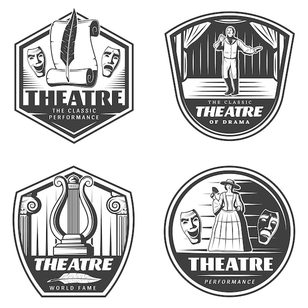 Free vector vintage classic theatre emblems set