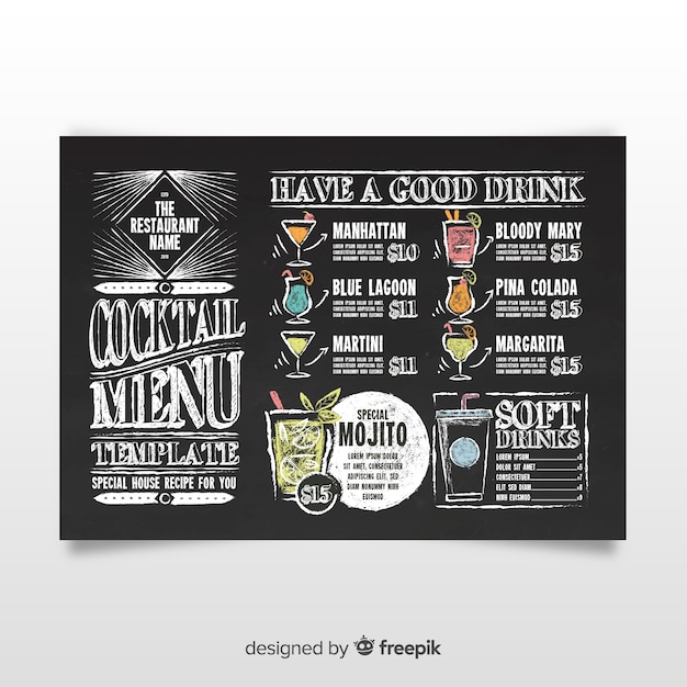 Vintage cocktail menu template