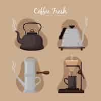 Бесплатное векторное изображение Коллекция старинных методов приготовления кофе
