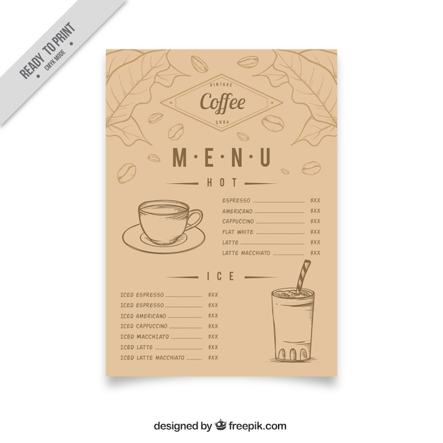 Vintage coffee menu with sketches