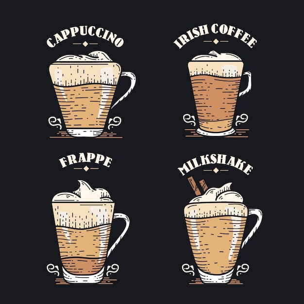 Vintage coffee types concept