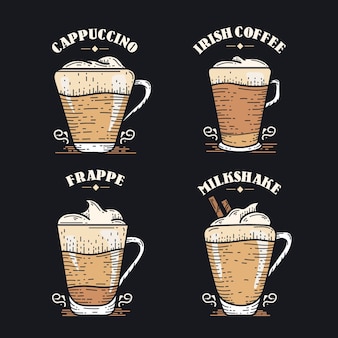 Vintage coffee types concept