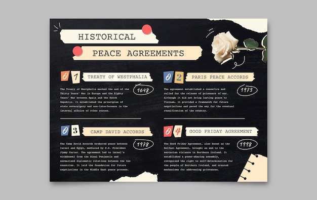 Free vector vintage collage historical peace agreements infographic template