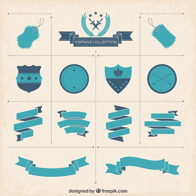 Vintage Collection of Ribbons and Labels – Free Vector Download