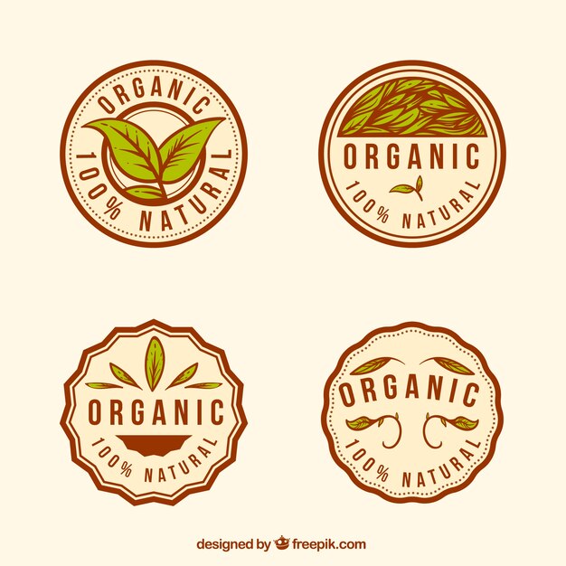 Vintage collection of round organic food stickers