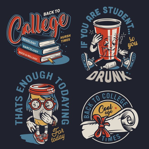 Vintage college colorful labels