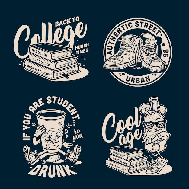 Vettore gratuito set di emblemi del college vintage