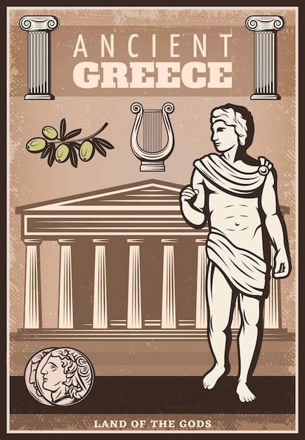 Vettore gratuito poster vintage colorato antica grecia