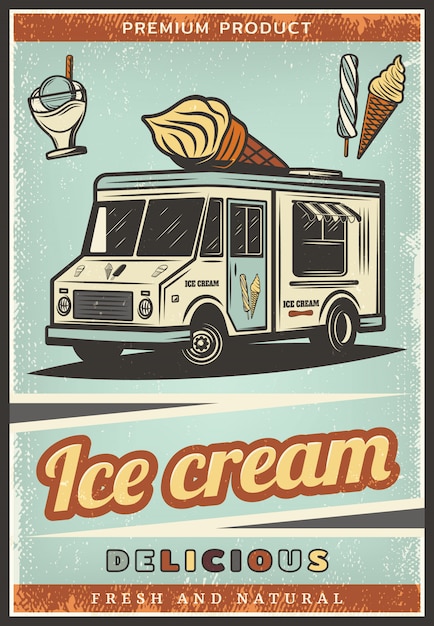 Vettore gratuito poster di gelato fresco colorato vintage