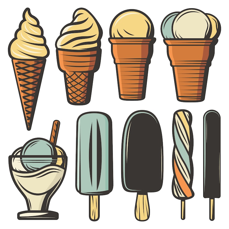 Free Vector vintage colored ice creams set
