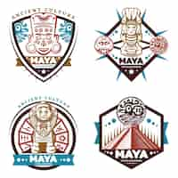 Vettore gratuito set di emblemi della civiltà maya colorati vintage