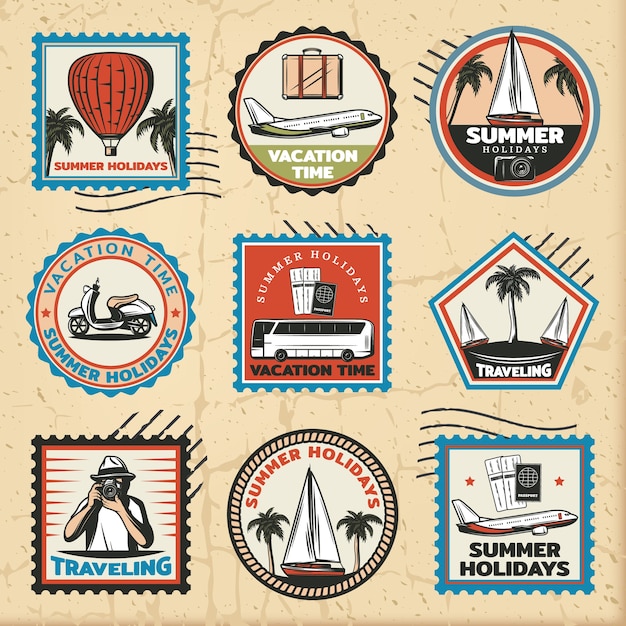 Free vector vintage colored traveling marks set