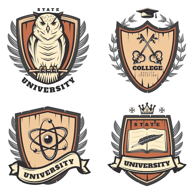 Vettore gratuito set di emblemi universitari colorati vintage