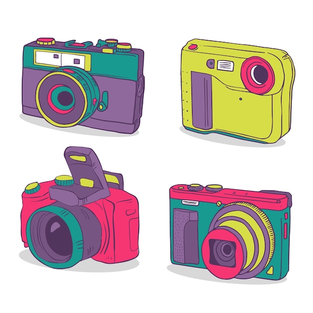 Vettore gratuito vintage colourful camera collection