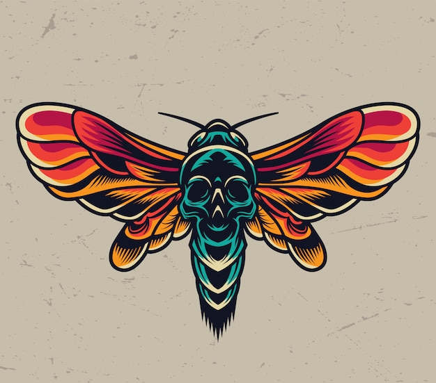 Vintage colorful flying death head moth