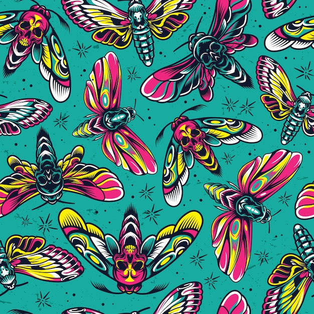Free vector vintage colorful insects seamless pattern