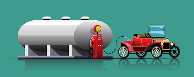 Бесплатное векторное изображение Старинный кабриолет на парковке до заправки топливным баком