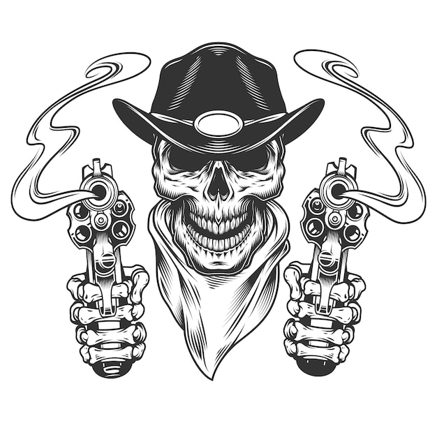 Free vector vintage cowboy skull in neck bandana