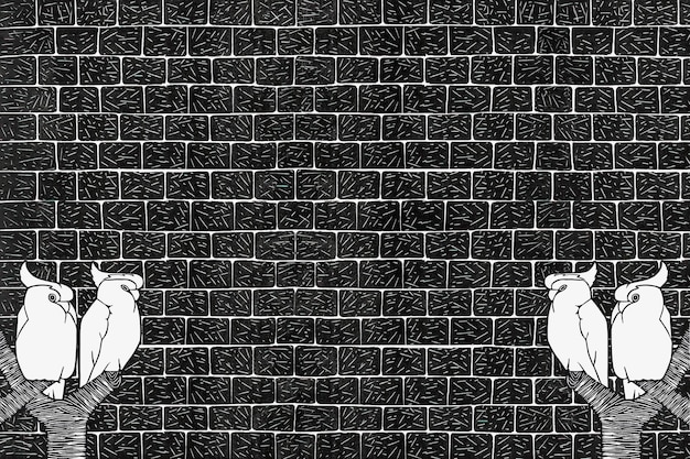 벽돌 벽에 빈티지 왕관 앵무새 동물 예술 프린트, Samuel Jessurun de Mesquita의 작품에서 리믹스