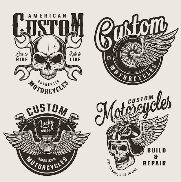 Vettore gratuito emblemi di moto personalizzate vintage