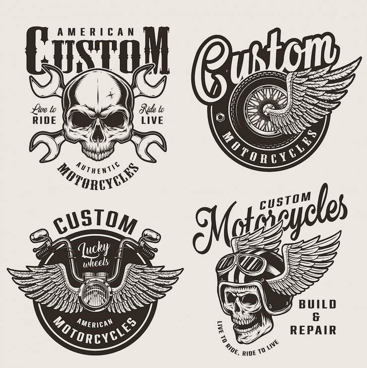 Free Vector vintage custom motorcycle emblems